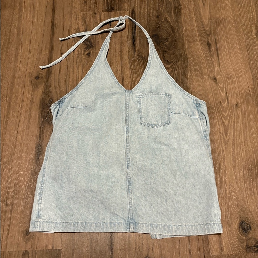 Light Wash Denim Halter Tank Top